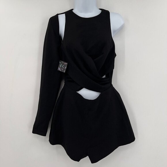 Nasty Gal Women's Cut-out One Sleeve Lined Black Romper Size S NWT - Picture 1 of 9